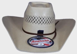 American 7300 Up North Crown 4 1/4" Cool Hand Luke Brim Leather Sweatband Straw Hat