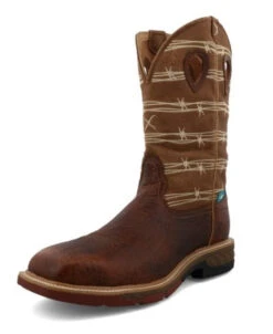 Twisted X MXBAW05 12" Rustic Brown & Lion Tan Square Toe Work Boot With CellStretch