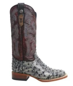 Women's Tanner Mark TML207052 Rustic Black Charcoal Ostich Print Wide Square Toe Boot (SHOP IN-STORE) -Western Cowboy Clothing TML207052 2