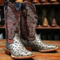 Women's Tanner Mark TML207052 Rustic Black Charcoal Ostich Print Wide Square Toe Boot (SHOP IN-STORE)