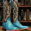 Women's Tanner Mark TML207067 Turquoise Hand Tooled Wide Square Toe Boot (SHOP IN-STORE) -Western Cowboy Clothing TML207067