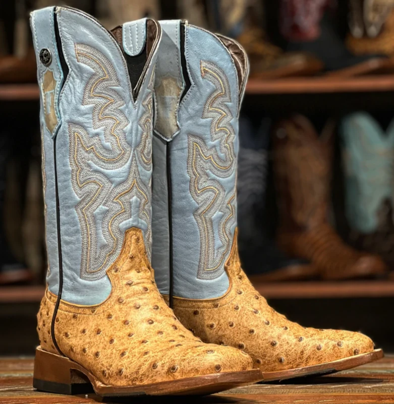 Women's Tanner Mark TML207101 Matte Orix Ostrich Print W/Flex Fit Pale Blue Top Square Toe Boot (SHOP IN-STORE) 4 Women's Tanner Mark TML207101 Matte Orix Ostrich Print W/Flex Fit Pale Blue Top Square Toe Boot (SHOP IN-STORE) - Image 2