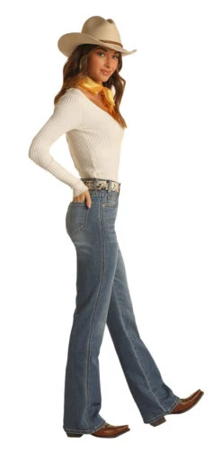 Women' S Panhandle Rock & Roll WH-1684 Juniors High Rise Light Wash Bootcut Jean -Western Cowboy Clothing WH 1684 A