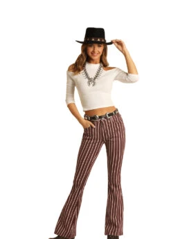 Junior Panhandle Rock & Roll WHN6110 High Rise Flare Jean With Maroon And White Stripes 7 Junior Panhandle Rock & Roll WHN6110 High Rise Flare Jean With Maroon And White Stripes -Western Cowboy Clothing WHN6110