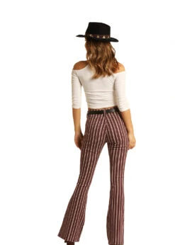 Junior Panhandle Rock & Roll WHN6110 High Rise Flare Jean With Maroon And White Stripes
