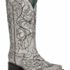 Corral Boots Women's Corral Z5094 Black & White Embroidery With Silver Studs Square Toe Boot (SHOP IN-STORES TOO)