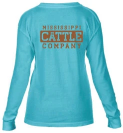 Youth YTHMSCATTLELS-7 Mississippi Cattle Company Lagoon Blue Long Sleeve Comfort Color T-Shirt