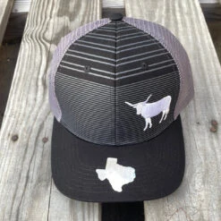 Cambridge Longhorn Stripes Black/Grey Snap Back Trucker Cap