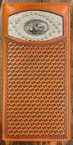 Top Notch Accessories HK5031BR Brown Hairon/Basket Weave W/Praying Cowboy Concho Wallet