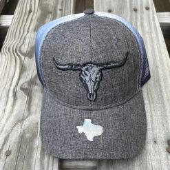 3D Longhorn Grey Snap Back Trucker Cap
