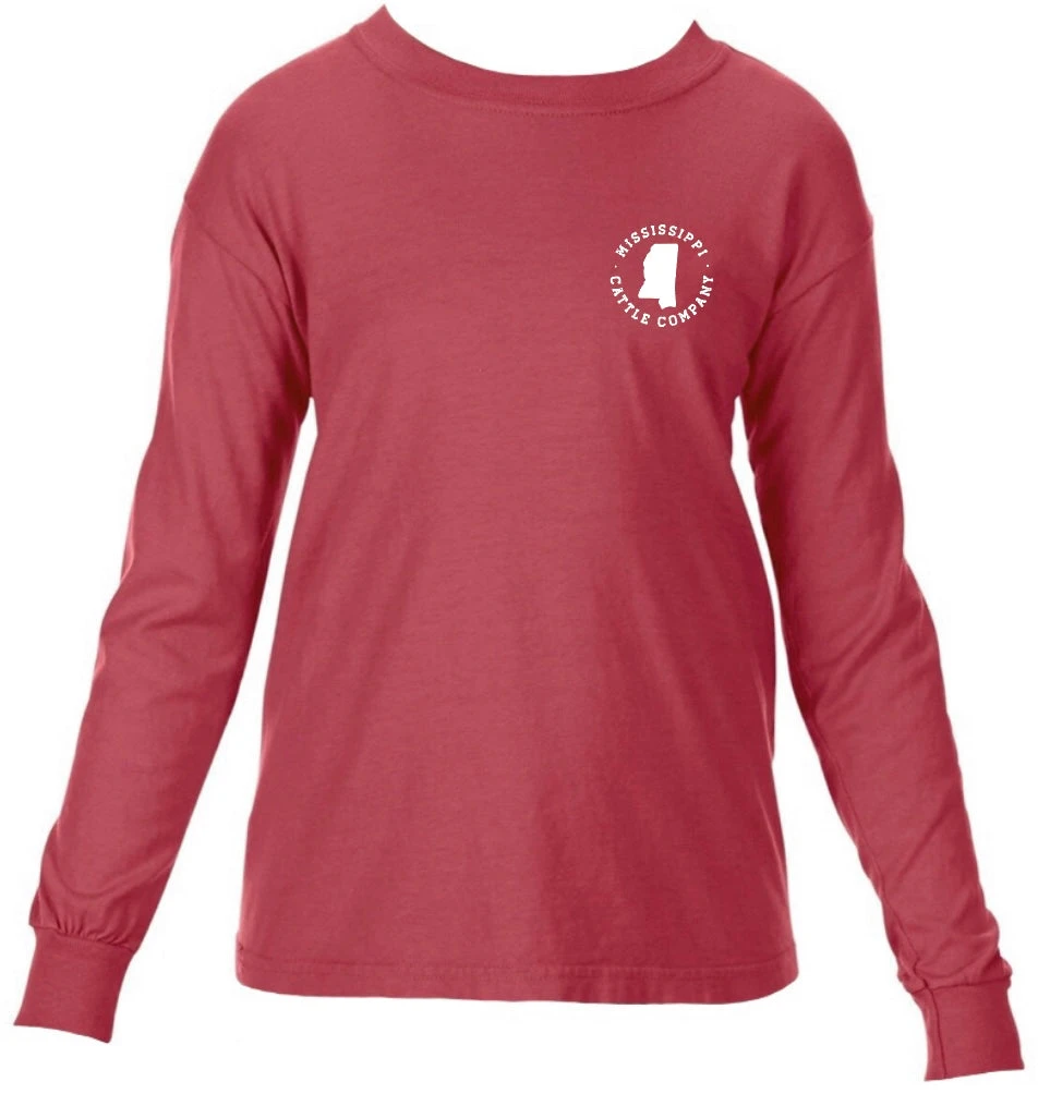 Youth YTHMSCATTLELS-1 Mississippi Cattle Company Crimson Long Sleeve Comfort Color T-Shirt 4 Youth YTHMSCATTLELS-1 Mississippi Cattle Company Crimson Long Sleeve Comfort Color T-Shirt - Image 2