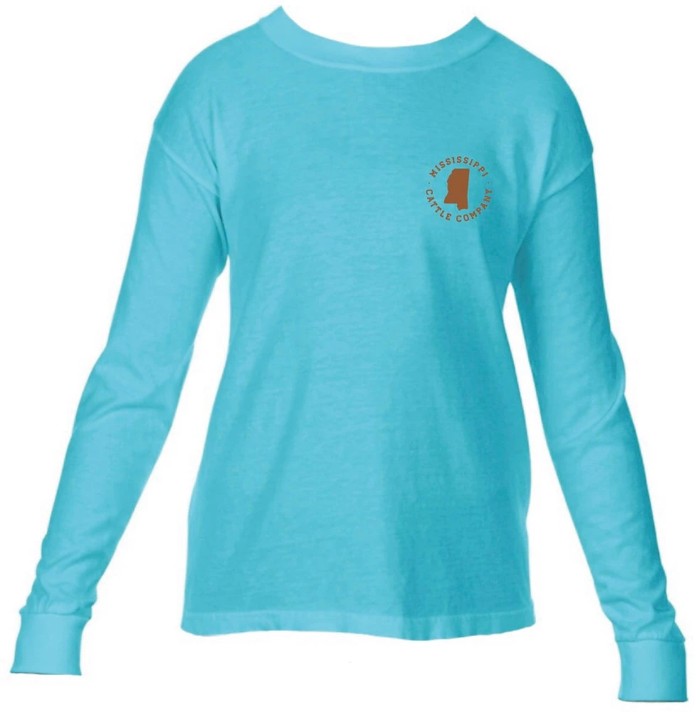 Youth YTHMSCATTLELS-7 Mississippi Cattle Company Lagoon Blue Long Sleeve Comfort Color T-Shirt 4 Youth YTHMSCATTLELS-7 Mississippi Cattle Company Lagoon Blue Long Sleeve Comfort Color T-Shirt - Image 2