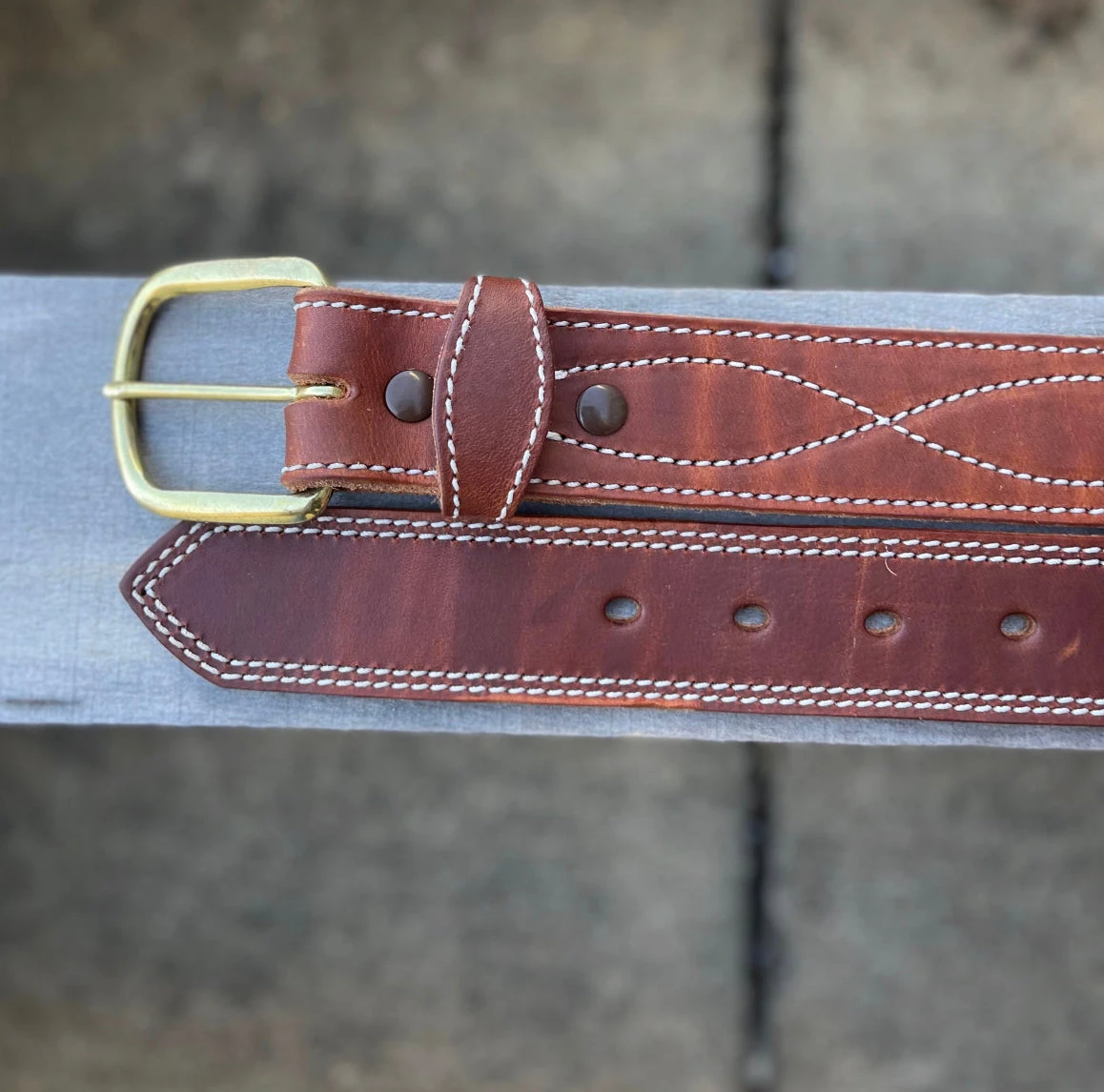 Gingerich Leather® 8019-37 Men's 1 1/2" American Made Sedona Hot Dipped Brown Figure 8 Stitched Leather Work Belt 4 Gingerich Leather® 8019-37 Men's 1 1/2" American Made Sedona Hot Dipped Brown Figure 8 Stitched Leather Work Belt - Image 2