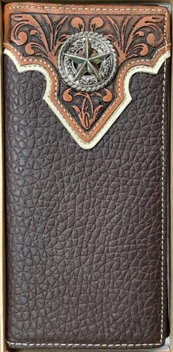 Top Notch Accessories HF105CF Coffee Floral Embossed W/Star Concho Wallet