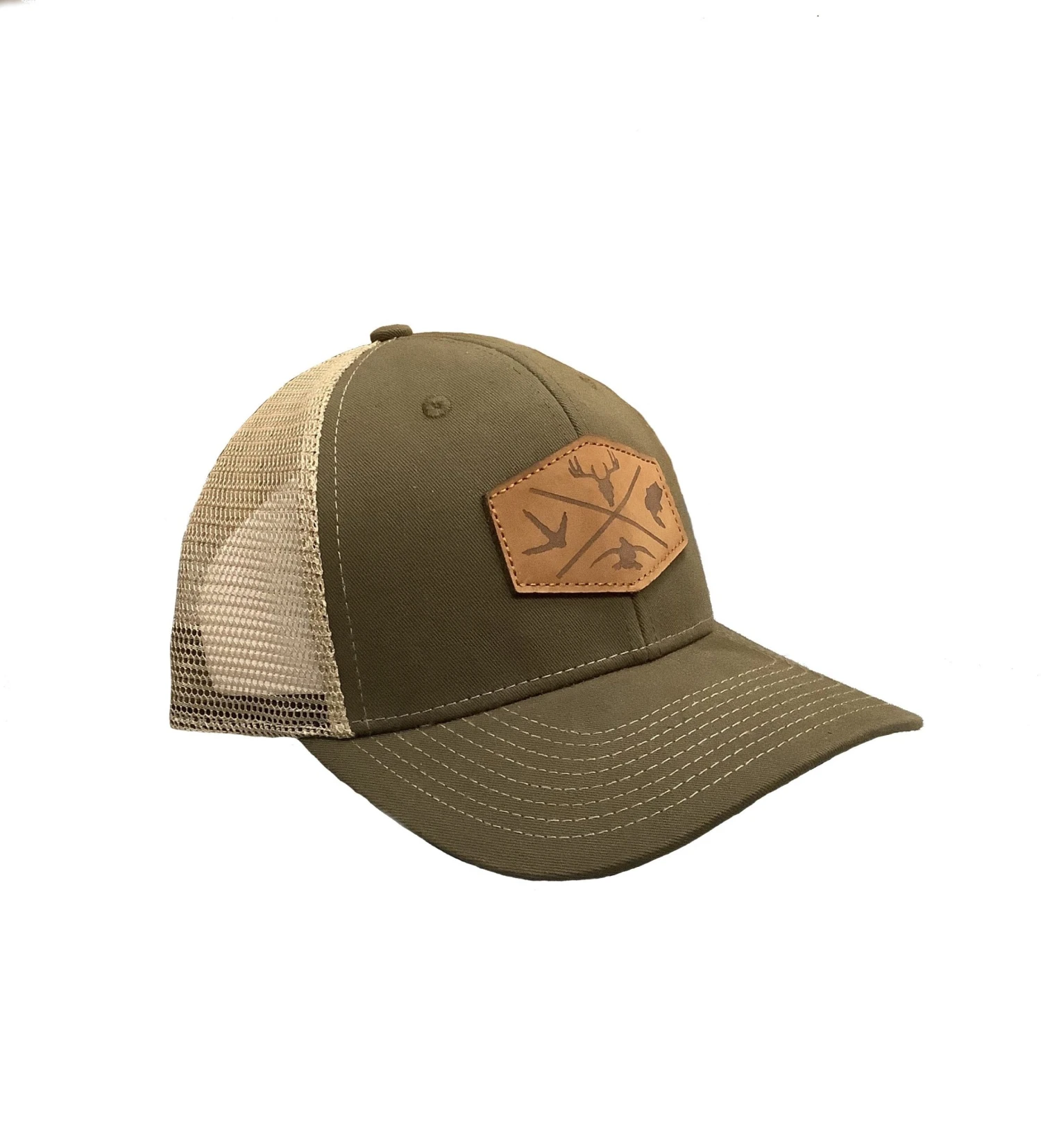 Hunters Logo Leather Patch HW-LOS-OB Olive Green/Khaki Snap Back Trucker Cap 4 Hunters Logo Leather Patch HW-LOS-OB Olive Green/Khaki Snap Back Trucker Cap - Image 2