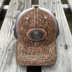 Mexican Flag Metal Concho Brown Cork Snap Back Trucker Cap