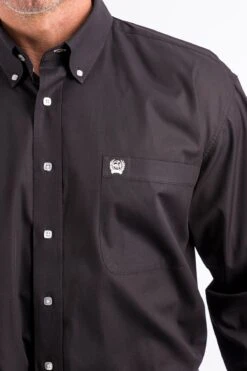 Men's Cinch MT10320083 Solid Black Classic Fit Button Down Long Sleeve Shirt -Western Cowboy Clothing mt10320083 4 888 detail