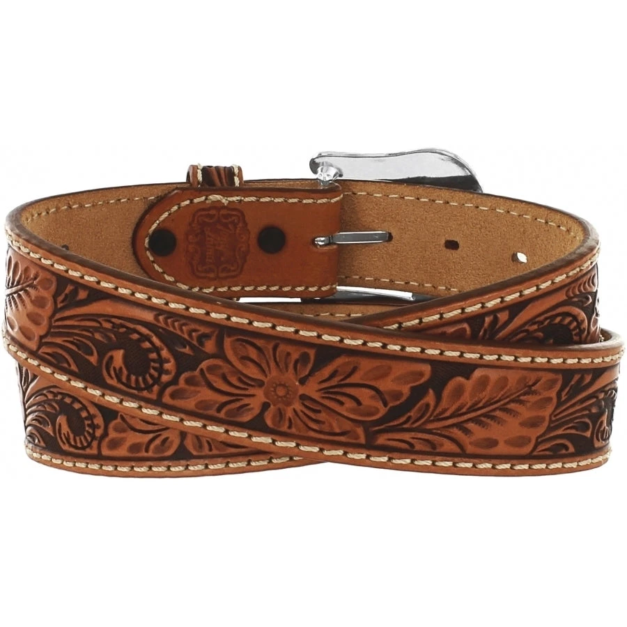 Justin C40064 Brown Floral Hand Tooled Belt 4 Justin C40064 Brown Floral Hand Tooled Belt - Image 2