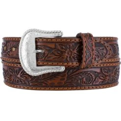 Tony Lama C40065 Brown Floral Hand Tooled Belt