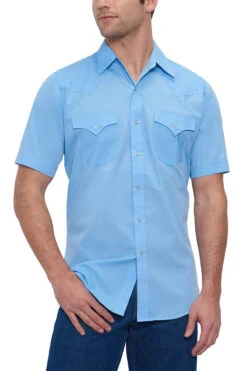 Men's Ely Cattleman 15201605 Short Sleeve Solid Western Snap Shirt Blue -Western Cowboy Clothing short sleeve solid western shirt blue 3 2000x e26d4efd 584f 4d81 98b5 2a34610ee145